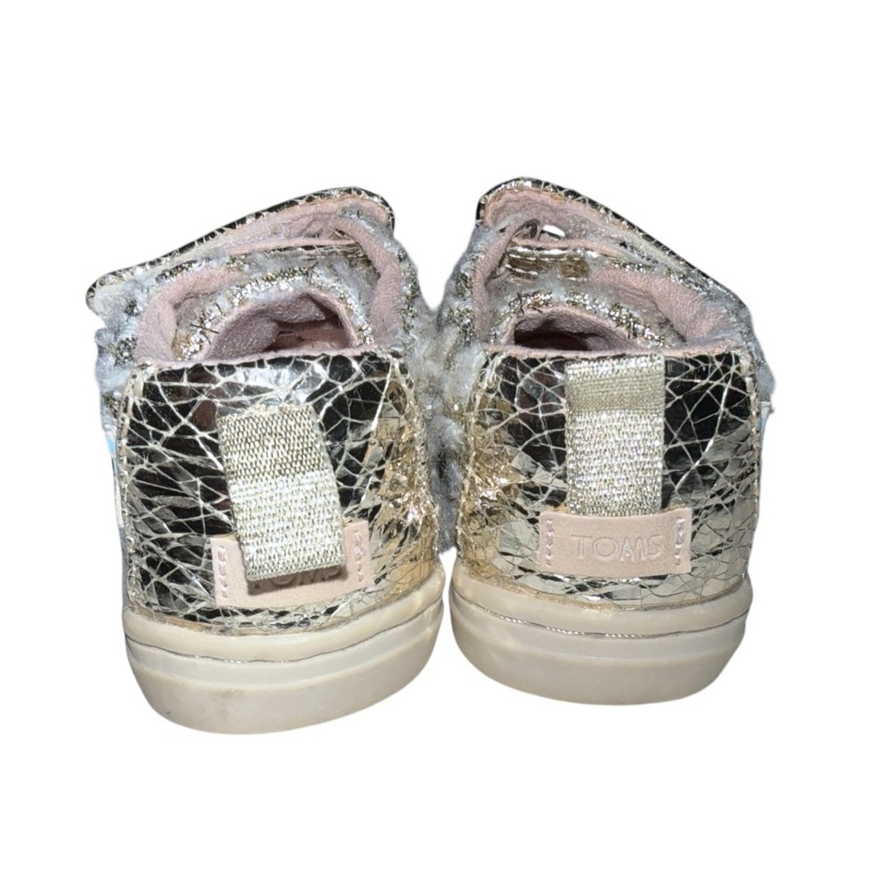 TOMS Girls Gold Tweed Glitter Velcro Sneakers Size T2 Toddler Sparkle Shoes - Picture 8 of 11